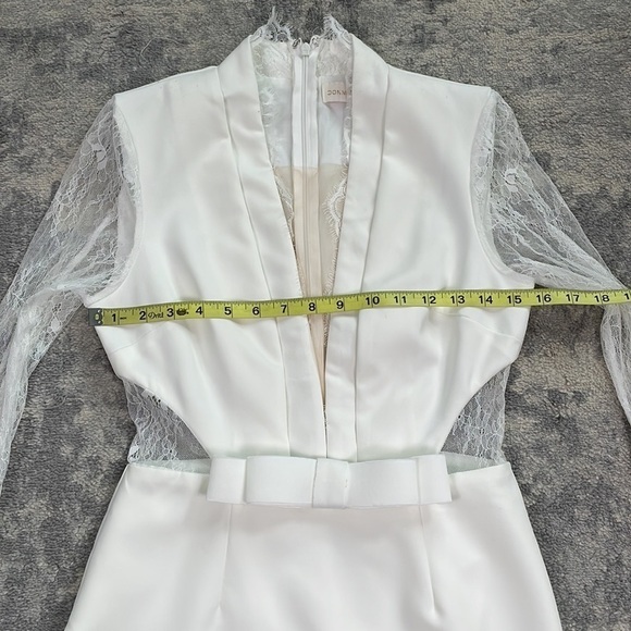 Donnee Par Dieu White Ivory Bridal Dress Lace Long Sleeve Deep V Neck Sz S - Picture 7 of 13